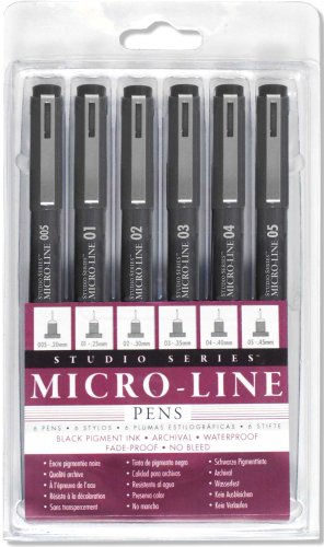 Peter Pauper Press Studio Series Micro-Line Pigment Ink Pen Set (Set of 6)