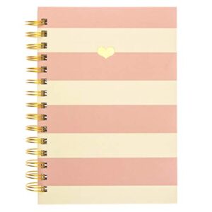 graphique hardbound spiral journal | heart of gold pink stripe design | premium paper | notebook | diary | lists | record month and date | great gift | 160 ruled pages | 6.25” x 8.25”