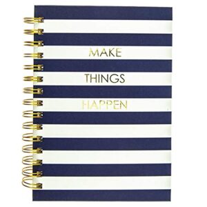 graphique hardbound spiral journal | make things happen navy stripe design | premium paper | notebook | diary | lists | record month and date | great gift | 160 ruled pages | 6.25” x 8.25”