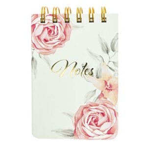 graphique vintage roses petite journal - pocket journal with 200 custom interior pages, pink floral cover with embellished gold foil "notes" message and spiral bound top, 3.5" x 5.5"