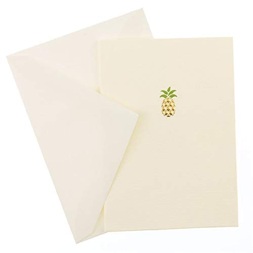 Graphique Pineapple La Petite Presse Boxed Notecards - 10 Embellished Gold Foil Pineapple Blank Cards with Matching Envelopes, 3.25" x 4.75"