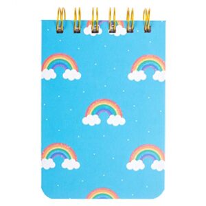 graphique rainbows petite journal - pocket journal with 200 custom interior pages, stylish blue cover with rainbows and polka dots and spiral bound top, 3.5" x 5.5"