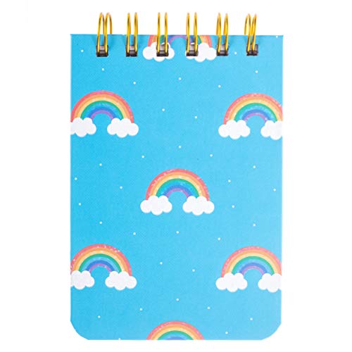 Graphique Rainbows Petite Journal - Pocket Journal with 200 Custom Interior Pages, Stylish Blue Cover with Rainbows and Polka Dots and Spiral Bound Top, 3.5" x 5.5"