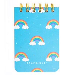 Graphique Rainbows Petite Journal - Pocket Journal with 200 Custom Interior Pages, Stylish Blue Cover with Rainbows and Polka Dots and Spiral Bound Top, 3.5" x 5.5"