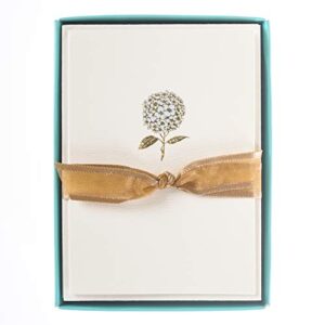 "graphique hydrangea la petite presse boxed notecards - 10 embellished gold foil blank cards with matching envelopes and storage box, 3.25" x 4.75" (l1346cb)