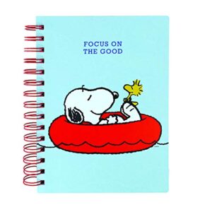 graphique vegan leather spiral journal, peanuts focus,"focus on the good" quote on the cover – perfect for taking notes, lists and more