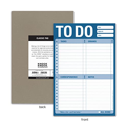 Knock Knock To Do Pad, To-Do List Notepad for Daily Tasks, Errands, Notes, 6 x 9-inches (Blue)