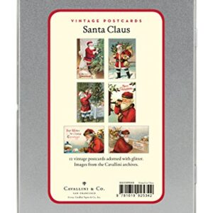 Cavallini Papers Vintage Santa Glitter Greetings 12 Assorted Glittered Postcards Per Tin