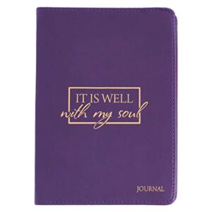 christian art gifts purple faux leather journal | it is well with my soul | handy-sized flexcover inspirational notebook w/ribbon marker, 240 lined pages, gilt edges, 5.5 x 7 inches