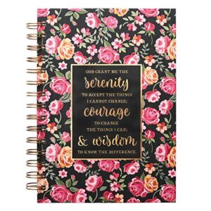 christian art gifts journal w/scripture serenity prayer pink roses 192 ruled pages, large hardcover notebook, wire bound