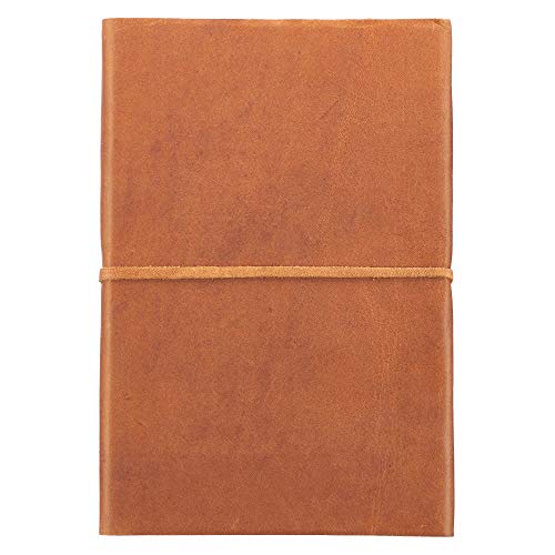 Brown Classic Full Grain Leather Writing Journal/Notebook | The Beginning John 1:1-14 | Wrap Closure Notebook, 400 Lined Pages w/Inspirational Scripture, 6 x 8.5 Inches