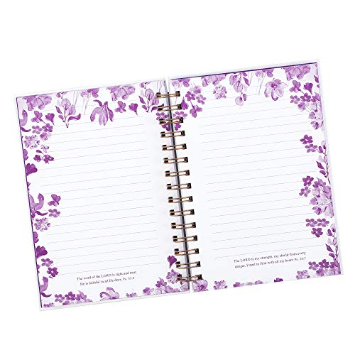 Christian Art Gifts Journal w/Scripture Faith Purple Watercolor Flowers Hebrews 11:1 Bible Verse 192 Ruled Pages, Large Hardcover Notebook, Wire Bound