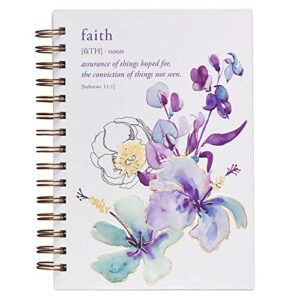 christian art gifts journal w/scripture faith purple watercolor flowers hebrews 11:1 bible verse 192 ruled pages, large hardcover notebook, wire bound