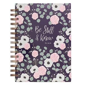 christian art gifts journal w/scripture be still and know psalm 46:10 bible verse navy floral inspirational wire bound spiral 192 ruled pages, large hardcover notebook, wire bound