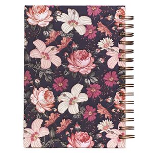 Christian Art Gifts Journal w/Scripture Love Mercy Walk Humbly Micah 6:8 Bible Verse Navy Floral 192 Ruled Pages, Large Hardcover Notebook, Wire Bound