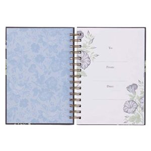 Christian Art Gifts Journal w/Scripture Grace Romans 3:22 Bible Verse Blue Floral 192 Ruled Pages, Large Hardcover Notebook, Wire Bound