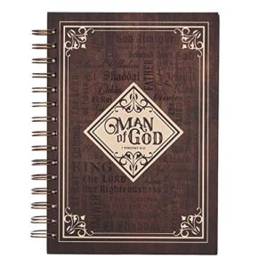 christian art gifts journal w/scripture man of god 1 timothy 6:11 bible verse names of god brown 192 ruled pages, large hardcover notebook, wire bound