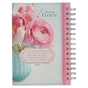 Christian Art Gifts Journal w/Scripture Amazing Grace Pink Peonies and Tulips 192 Ruled Pages, Large Hardcover Notebook, Wire Bound