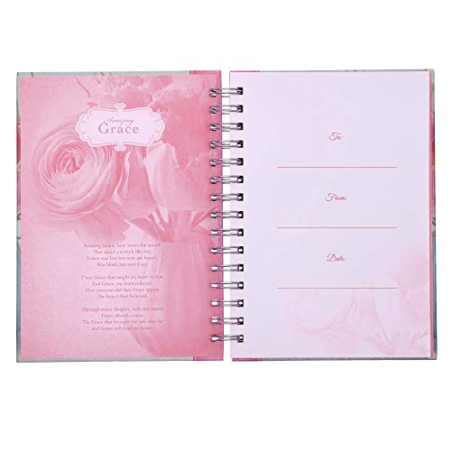 Christian Art Gifts Journal w/Scripture Amazing Grace Pink Peonies and Tulips 192 Ruled Pages, Large Hardcover Notebook, Wire Bound