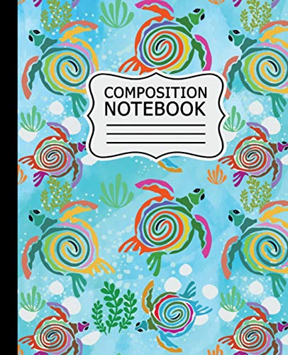 Composition Notebook: Colorful Abstract Sea Turtles on Light Blue Background - 7.5" X 9.25" 110 Pages Wide Ruled