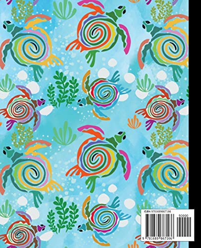 Composition Notebook: Colorful Abstract Sea Turtles on Light Blue Background - 7.5" X 9.25" 110 Pages Wide Ruled