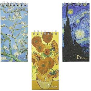 the gifted stationery 3-pack vincent van gogh designs spiral memo notepads with hard cover & lined paper, 8.4 inches long x 3.75 inches