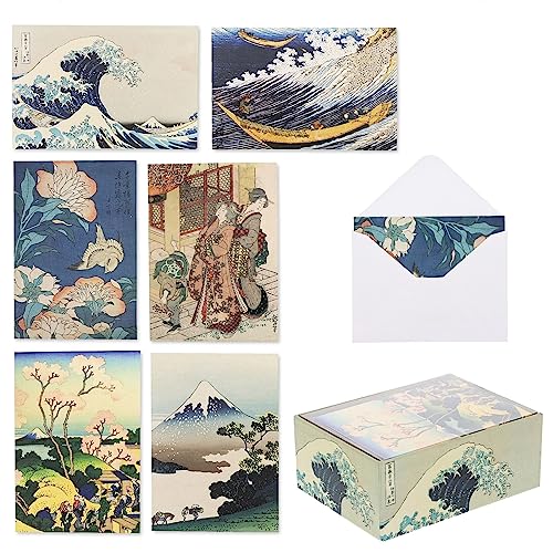 The Gifted Stationery 36-Count Assorted Box All Occasion Greeting Cards with Envelopes, Notecards, Artistic Design Inspired by Japanese Hokusai Painting, 5 x 3.5 in