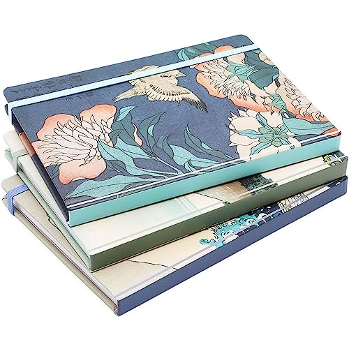 The Gifted Stationery 3-Pack Katsushika Hokusai Hard Cover Journal Notebooks Diary, Painter Inspired Design, 160 Lined Pages, 7x5