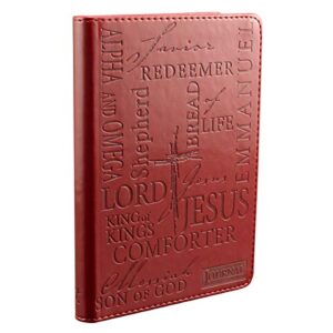 Christian Art Gifts Classic Handy-sized Journal Names of Jesus Inspirational Scripture Notebook w/Ribbon, Faux Leather Flexcover 240 Ruled Pages, 5.7" x 7", Burgundy