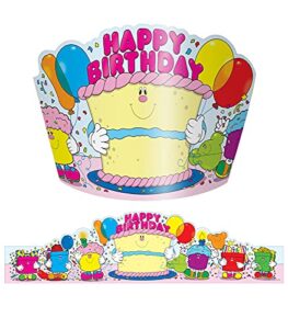 carson dellosa birthday crowns set—adjustable, colorful paper happy birthday party hats with cake and balloons, one size fits most, classroom party décor (30 pc)