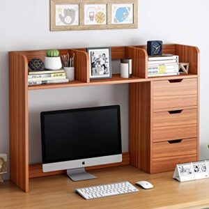 FEANG Wood Desktop Bookshelf with 3 Drawers Freestanding Countertop Bookcase Desk Organizer Display Shelf Display Shelf for Home Decor (Color : Brown, Size : 113cm)