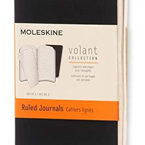 Moleskine Volant Journal, Soft Cover, XS (2.5" x 4") Ruled/Lined, Black, 56 Pages (Set of 2)