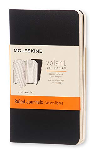 Moleskine Volant Journal, Soft Cover, XS (2.5" x 4") Ruled/Lined, Black, 56 Pages (Set of 2)