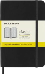 moleskine classic notebook, soft cover, pocket (3.5" x 5.5") squared/grid, black, 192 pages