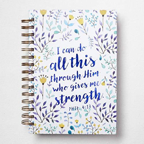 Christian Art Gifts Journal w/Scripture I Can Do All This Through Him Philippians 4:13 Bible Verse Purple Floral 192 Ruled Pages, Large Hardcover Notebook, Wire Bound