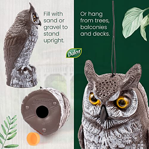 Dalen Fake Owl Decoy to Scare Birds Away from Gardens, Rooftops, and Patios - Scarecrow Provides Chemical-Free Pest Control - Safe and Humane, 16" Great Horned Owl