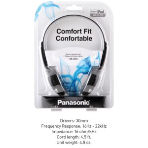 panasonic headphones, on-ear lightweight earphones with xbs for extra bass and clear, natural sound, 3.5mm jack for phones and laptops, work from home - rp-ht21 (black & silver)