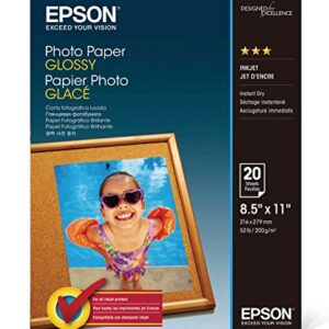 Epson Glossy Photo Paper, 8.5 x 11 Inches, 20 Sheets per Pack (S041141),White