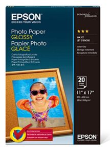 epson s041156 glossy photo paper, 52 lbs., glossy, 11 x 17 (pack of 20 sheets),white