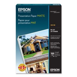 epson presentation paper matte (11x17 inches, 100 sheets) (s041070),white