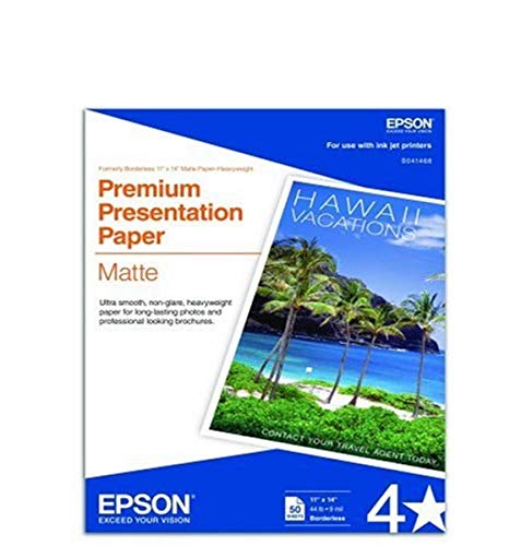 Epson S041468 Borderless Matte Paper Bright White, 11 In X 14 In