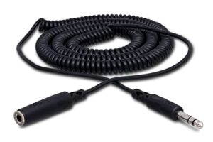 hosa hpe-325c 1/4" trs to 1/4" trs coiled headphone extension cable, 25 feet