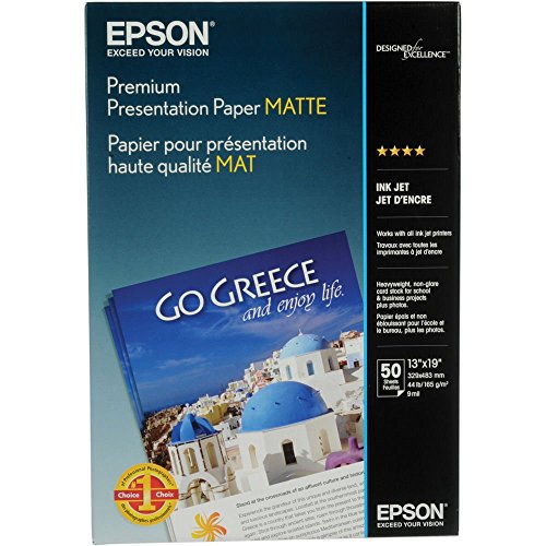 Epson Premium Presentation Paper MATTE (13x19 Inches, 50 Sheets) (S041263) , White , Super B Size
