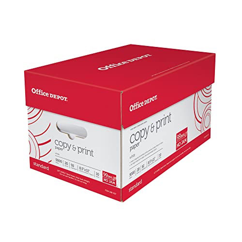 Office Depot White Copy Paper, 8 1/2in. x 11in., 20 Lb., 84 Brightness, Case Of 10 Reams