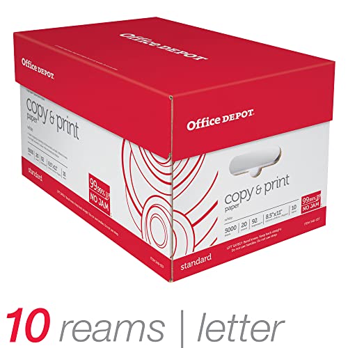 Office Depot White Copy Paper, 8 1/2in. x 11in., 20 Lb., 84 Brightness, Case Of 10 Reams