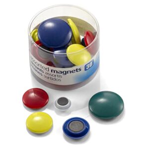 officemate round plastic covered magnets - durable & longlasting magnets for school, office, refrigerator, whiteboard, kitchen, notice board - 5 assorted colours (pack of 30)