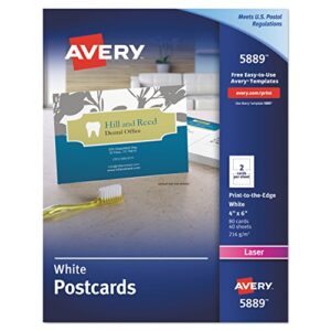avery printable postcards with sure feed technology, 4” x 6”, white, 80 blank postcards for laser printers (05889)