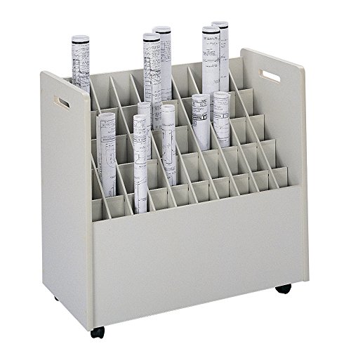 Safco Products 50 Compartment Mobile Roll File Cart-2 3/4" Squares-Grandstand Design-Organize & Access Easily-Sturdy Material-4 Casters-50 lbs Capacity-Laminate Finish