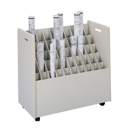 Safco Products 50 Compartment Mobile Roll File Cart-2 3/4" Squares-Grandstand Design-Organize & Access Easily-Sturdy Material-4 Casters-50 lbs Capacity-Laminate Finish