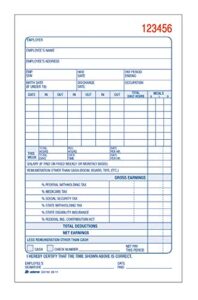 adams employee payroll record book, 2 part, carbonless, 4.19 x 7.19, 50 sets per book, white and canary (d4740)